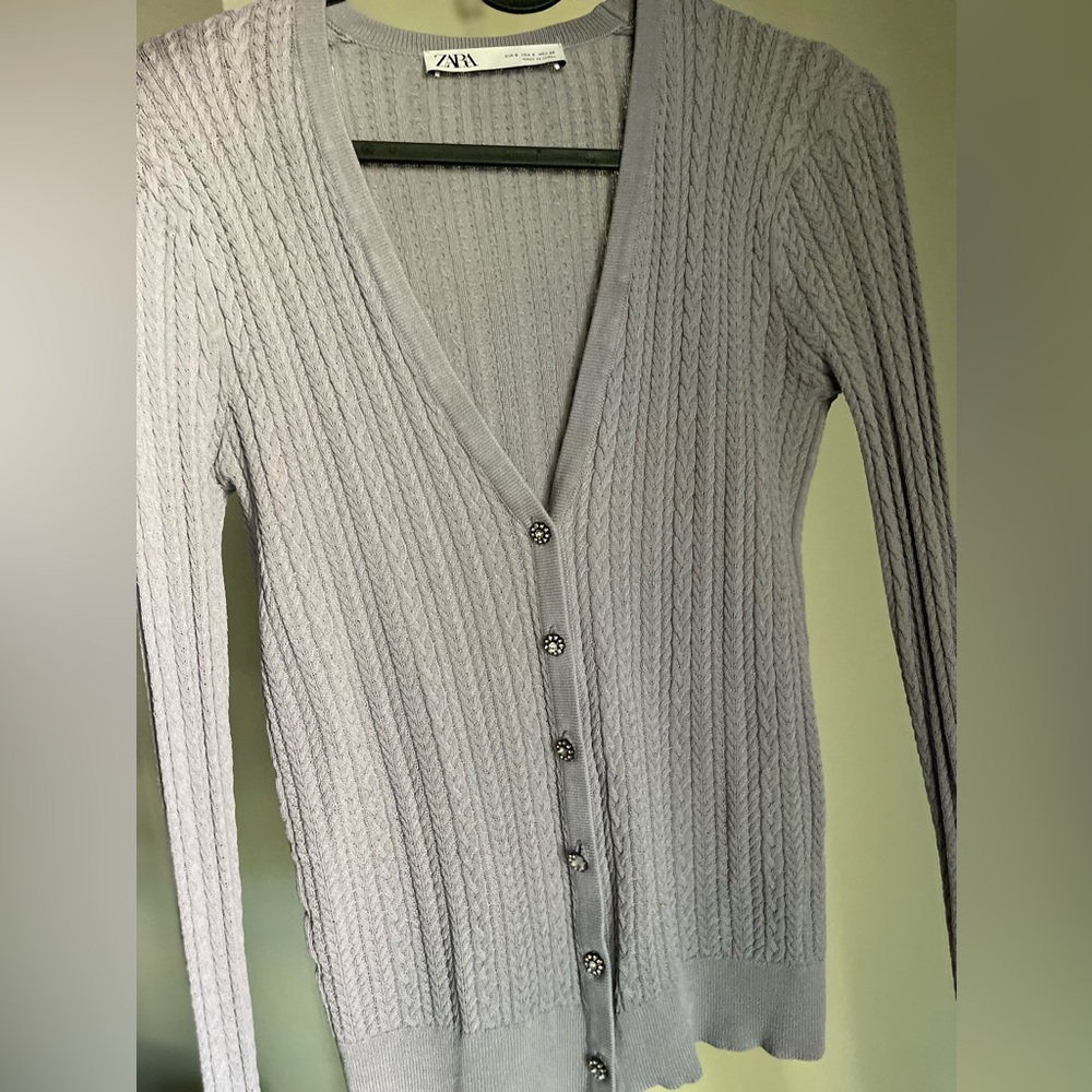 Zara Cable knit Cardigan with rhinestone buttons